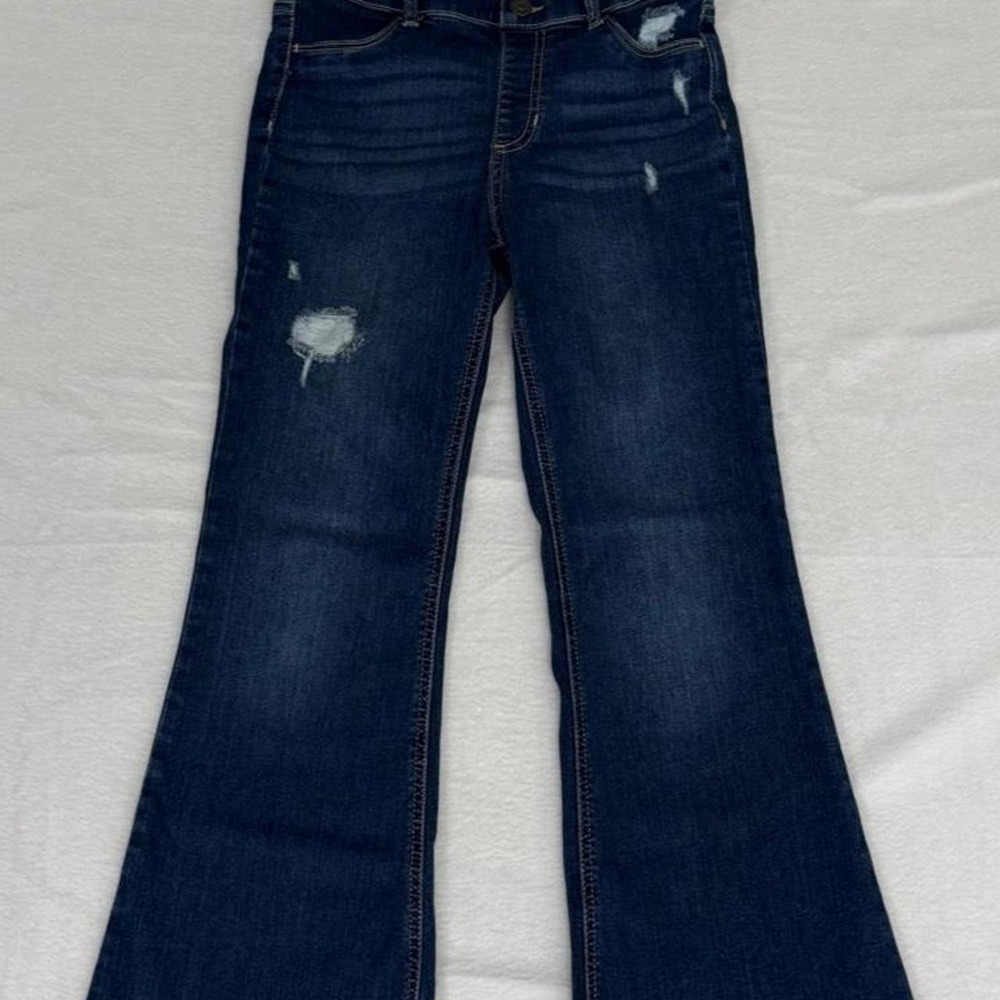 Wonder Nation Girls Flare Jeggings Dark Wash Distressed Denim Jeans Size 10/12